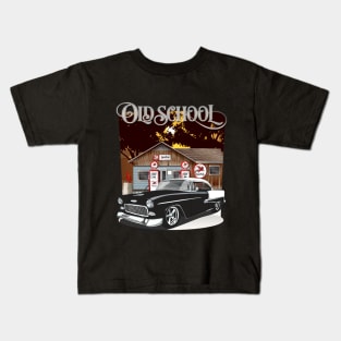 1955 Black Chevy Bel Air Old School Print Kids T-Shirt